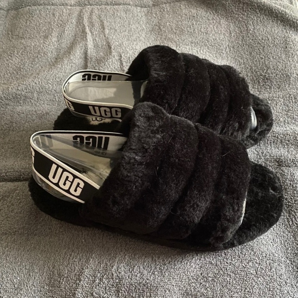 UGG Australia Fluff Yeah Slide Sandals for Women, Size US 8 - Black